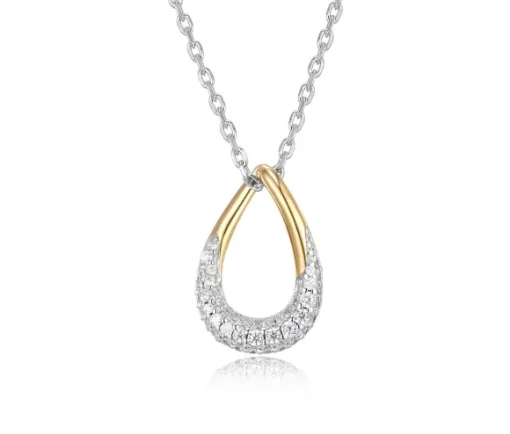 PENDENTIF GOUTTE AJOURÉE EN ARGENT RHODIÉ/PVD OR 2 TONS SERTI DE CUBIQUES ZIRCONIAS