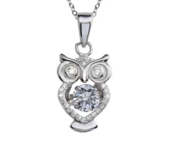 PENDENTIF HIBOU EN ARGENT RHODIÉ SERTI DE CUBIQUES ZIRCONIAS DONT UN DANSANT