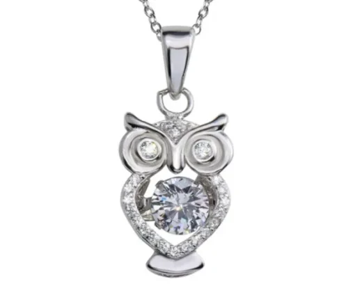 PENDENTIF HIBOU EN ARGENT RHODIÉ SERTI DE CUBIQUES ZIRCONIAS DONT UN DANSANT