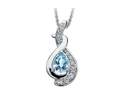 PENDENTIF 10K BLANC SERTI DpiUNE AIGUE-MARINE ET DE DIAMANTS