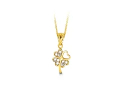 PENDENTIF 10K TRÈFLE 4 FEUILLES CZ