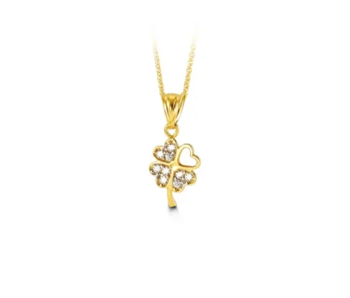 PENDENTIF 10K TRÈFLE 4 FEUILLES CZ