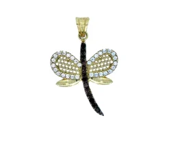 PENDENTIF LIBELLULE EN OR SERTI DE CUBIQUES ZIRCONIAS BLANC ET CHAMPAGNE