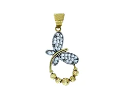 PENDENTIF LIBELLULE EN OR 2 TONS SERTI DE CUBIQUES ZIRCONIAS