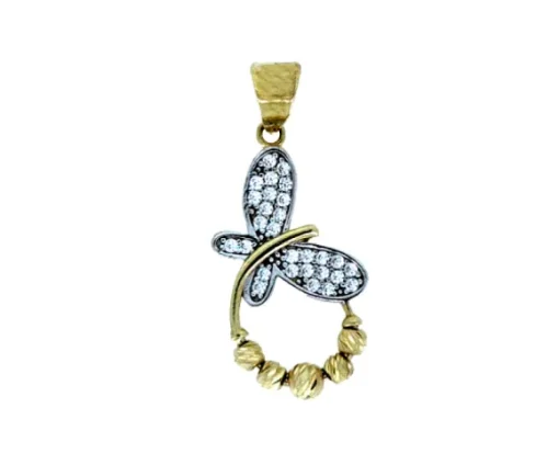 PENDENTIF LIBELLULE EN OR 2 TONS SERTI DE CUBIQUES ZIRCONIAS