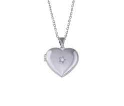 PENDENTIF LOCKET COEUR EN ARGENT RHODIÉ SERTI DpiUN CUBIQUE ZIRCONIA