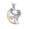 PENDENTIF MÈRE ET ENFANT EN ARGENT ET OR 10K JAUNE SERTI DpiUN ZIRCON BLANC DANSANT ET DpiUN DIAMANT