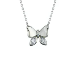 PENDENTIF PAPILLON EN ARGENT RHODIÉ SERTI DE NACRE DE PERLE ET DE CUBIQUES ZIRCONIAS