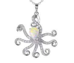 PENDENTIF PIEUVRE EN ARGENT RHODIÉ SERTI DpiUNE OPLALE SYNTHÉTIQUE ET DE CUBIQUES ZIRCONIAS
