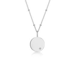 PENDENTIF PLAQUE RONDE EN ARGENT RHODIÉ SERTI DpiUN CUBIQUE ZIRCONIA ET SA CHAINE