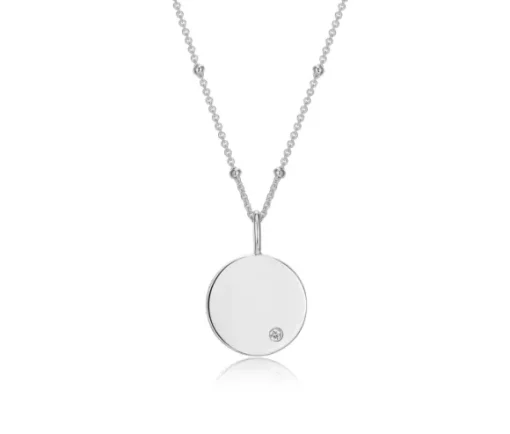 PENDENTIF PLAQUE RONDE EN ARGENT RHODIÉ SERTI DpiUN CUBIQUE ZIRCONIA ET SA CHAINE