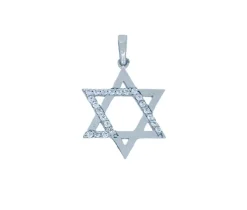 PENDENTIF ÉTOILE DE DAVID EN OR BLANC SERTI DE CUBIQUES ZIRCONIAS