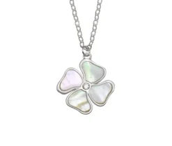 PENDENTIF TRÈFLE EN ARGENT RHODIÉ SERTI DE NACRE DE PERLE ET DpiUN CUBIQUE ZIRCONIA