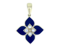 PENDENTIF TRÈFLE EN OR JAUNE SERTI DE LAPIS LAZULI ET DE CUBIQUES ZIRCONIAS