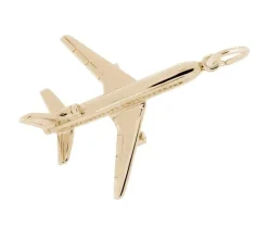 SUPERBE PENDENTIF AVION JET JUMBO EN ARGENT RHODIÉ OU EN OR 10K OU 14K