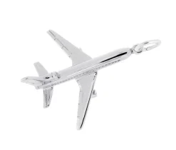 SUPERBE PENDENTIF AVION JET JUMBO EN ARGENT RHODIÉ OU EN OR 10K OU 14K